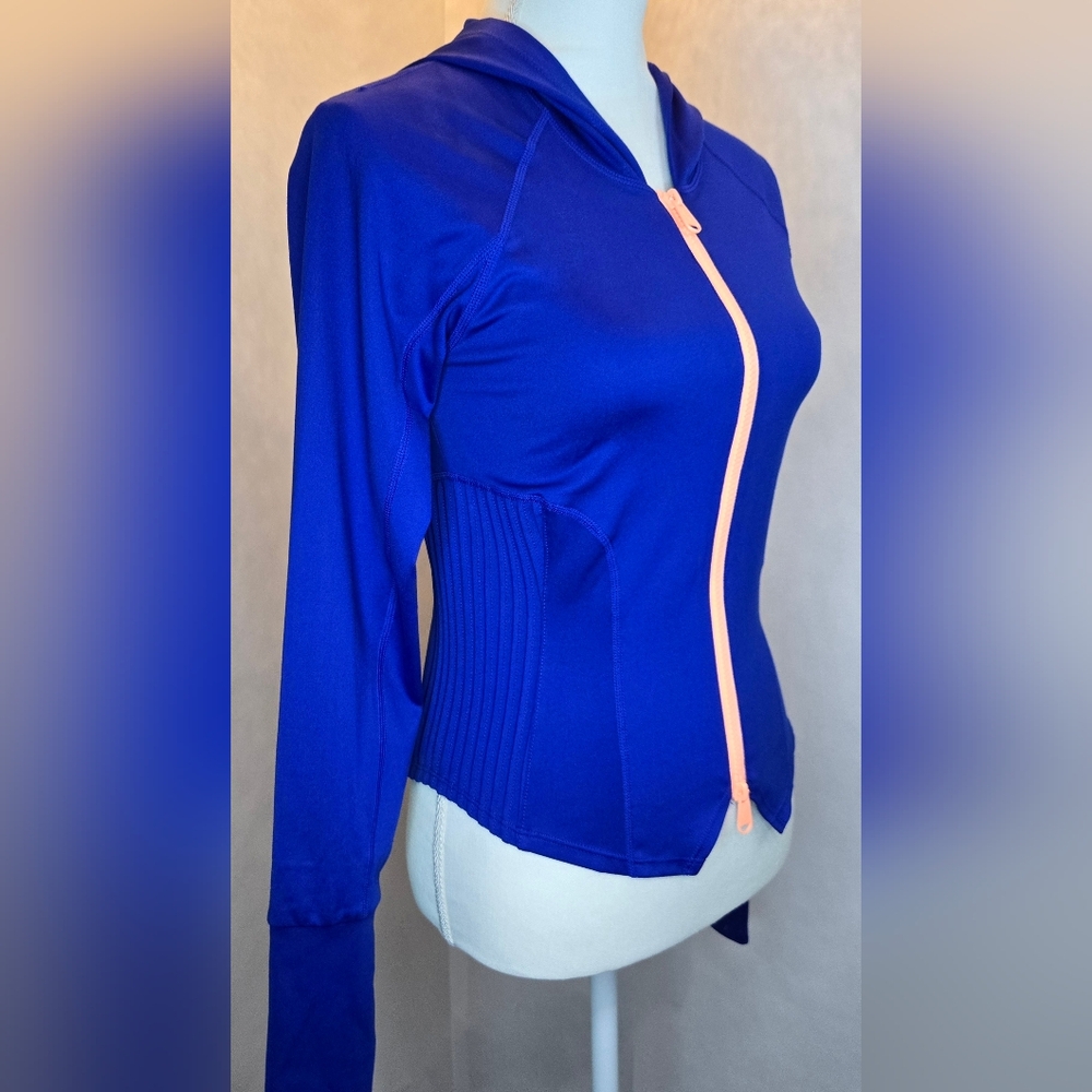 Free People Bright Blue Zip-Up Hoodie with Coral Accents